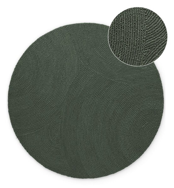 Tappeto rotondo verde scuro in lana tessuto a mano ø 150 cm Calmio – Hanse Home