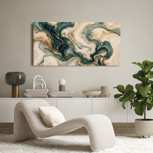 Quadro su tela – Astratto color crema con flusso turchese