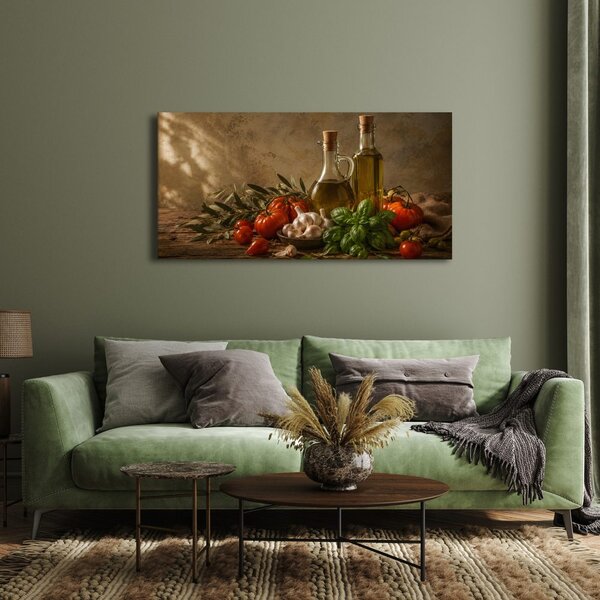 Quadro su tela – Composizione rustica di pomodori e basilico