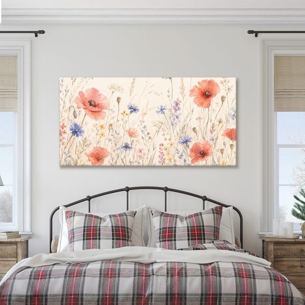 Quadro su tela – Prato ad acquerello con fiordalisi blu