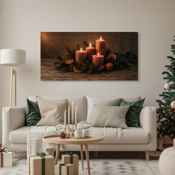 Quadro su tela – Candele natalizie e pigne