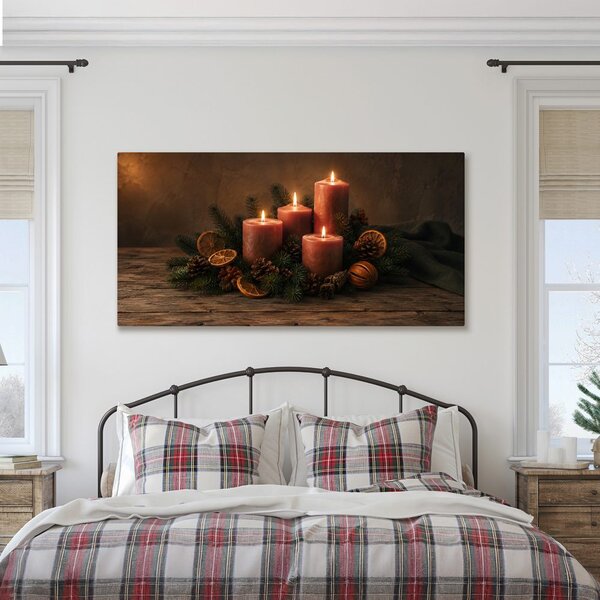 Quadro su tela – Candele natalizie e pigne