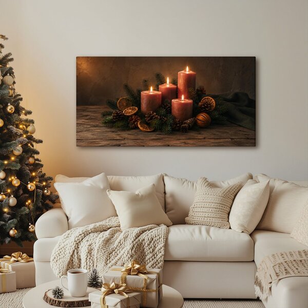 Quadro su tela – Candele natalizie e pigne