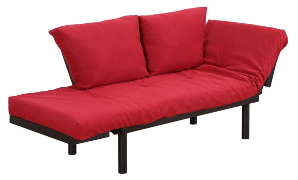 Divano Letto 2 Posti in Tessuto di Lino Rosso 166x70x80 cm