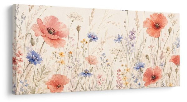 Quadro su tela – Prato ad acquerello con fiordalisi blu