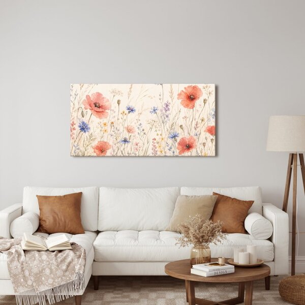 Quadro su tela – Prato ad acquerello con fiordalisi blu
