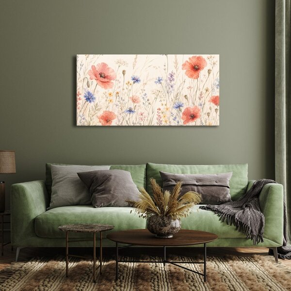 Quadro su tela – Prato ad acquerello con fiordalisi blu