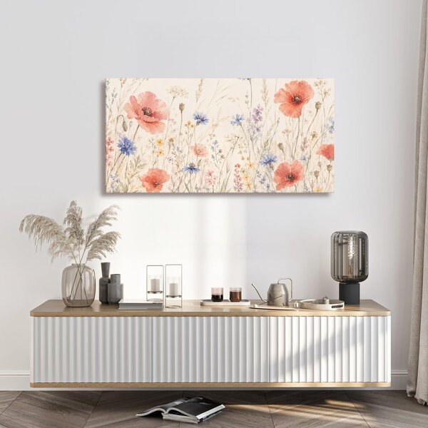 Quadro su tela – Prato ad acquerello con fiordalisi blu
