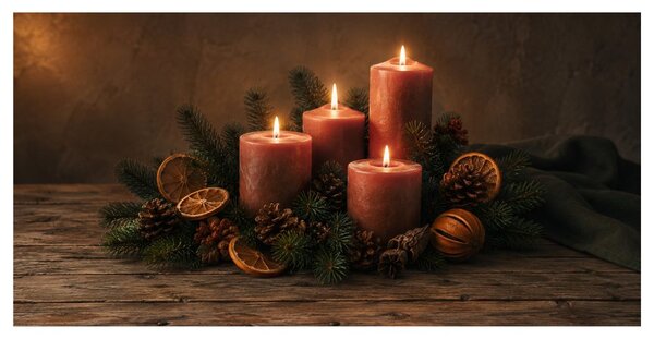 Quadro su tela – Candele natalizie e pigne
