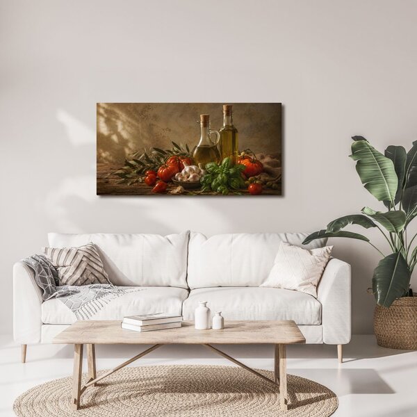 Quadro su tela – Composizione rustica di pomodori e basilico