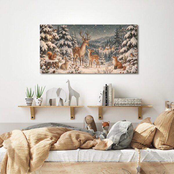 Quadro su tela – Magica famiglia nel bosco invernale