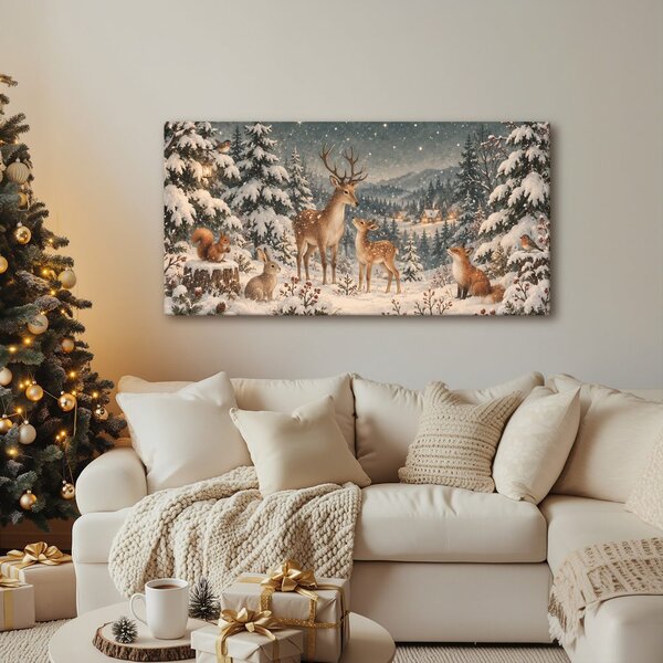 Quadro su tela – Magica famiglia nel bosco invernale