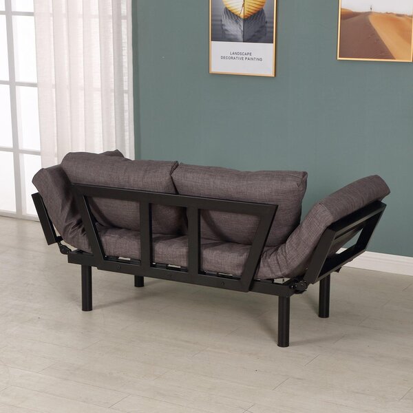 Divano Letto Chaise Longue 5 Posizioni in Acciaio e Tessuto Lino Grigio
