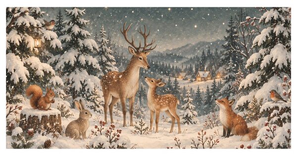 Quadro su tela – Magica famiglia nel bosco invernale