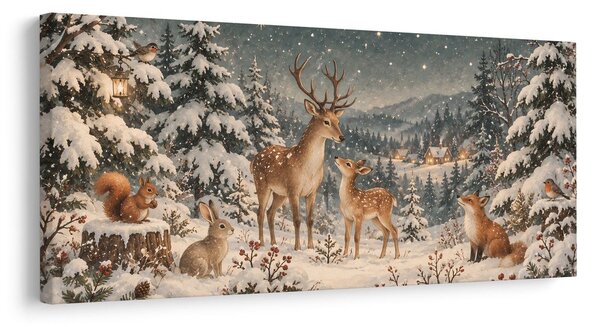 Quadro su tela – Magica famiglia nel bosco invernale