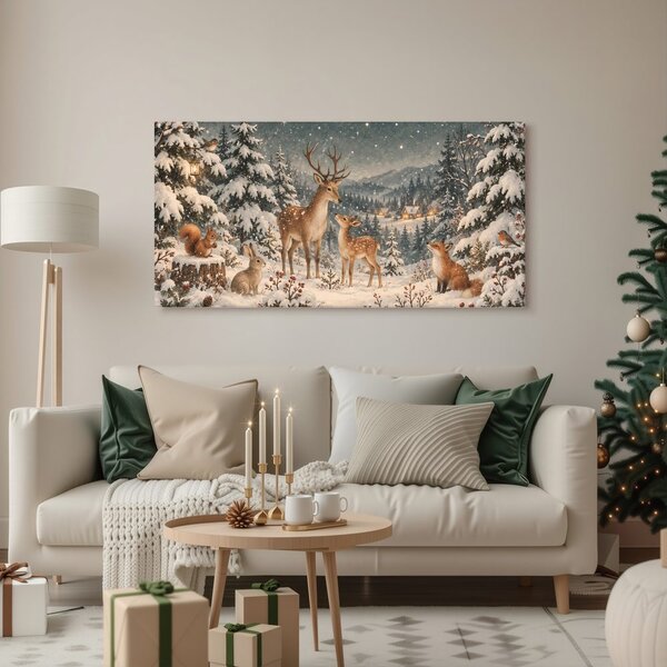 Quadro su tela – Magica famiglia nel bosco invernale