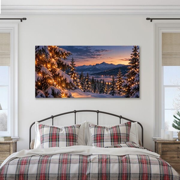 Quadro su tela – Abeti innevati al crepuscolo