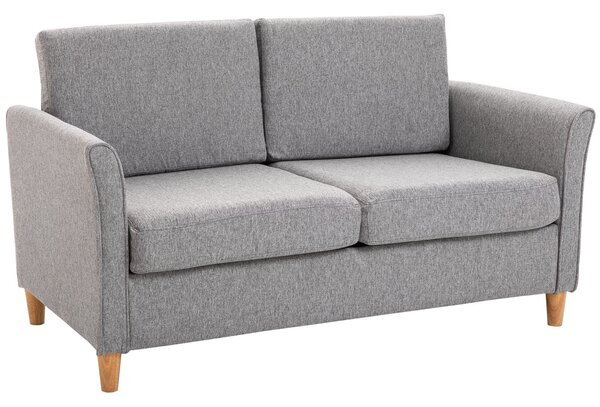 Divano 2 Posti 65x141x78 cm in Legno e Tessuto Lino Grigio