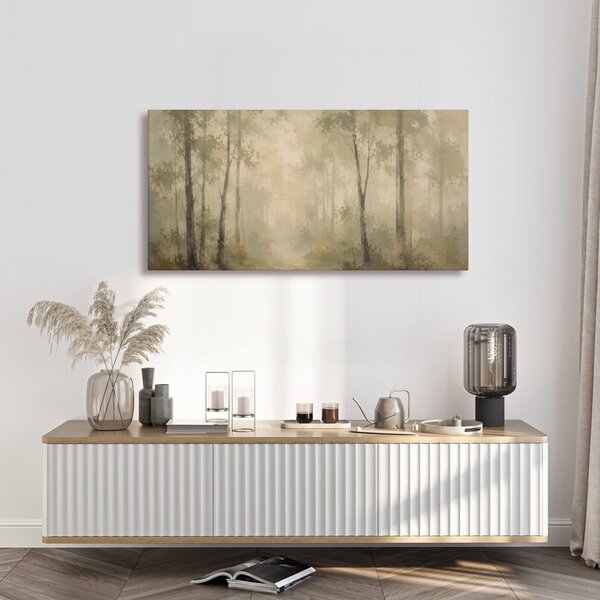 Quadro su tela – Foresta silenziosa nella foschia mattutina