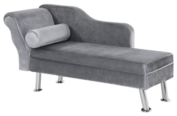 Divano Chaise Longue con Cuscino 160x56x75 cm in Metallo e Tessuto Grigio
