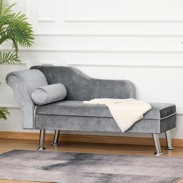 Divano Chaise Longue con Cuscino 160x56x75 cm in Metallo e Tessuto Grigio