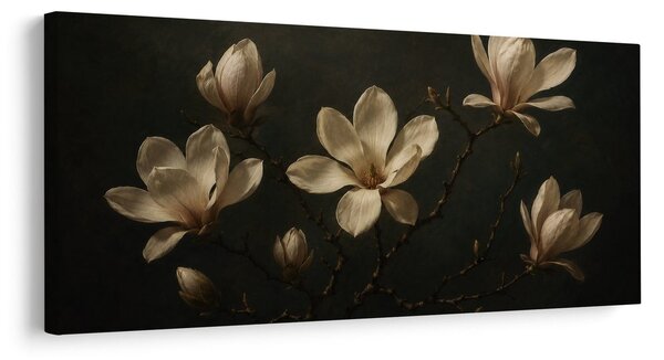 Quadro su tela – Fiori di magnolia color crema nella notte