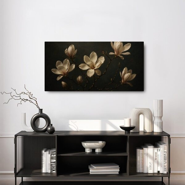 Quadro su tela – Fiori di magnolia color crema nella notte