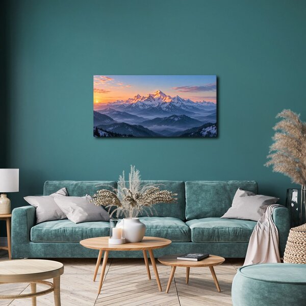 Quadro su tela – Vette innevate nella foschia mattutina