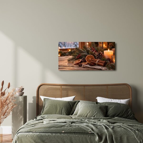 Quadro su tela – Accogliente decorazione dell’Avvento con pigne