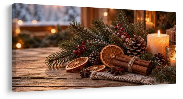 Quadro su tela – Accogliente decorazione dell’Avvento con pigne