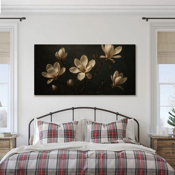 Quadro su tela – Fiori di magnolia color crema nella notte