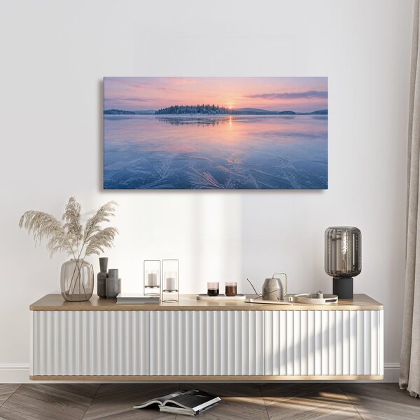 Quadro su tela – Superficie ghiacciata al crepuscolo rosa