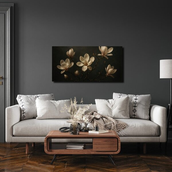 Quadro su tela – Fiori di magnolia color crema nella notte