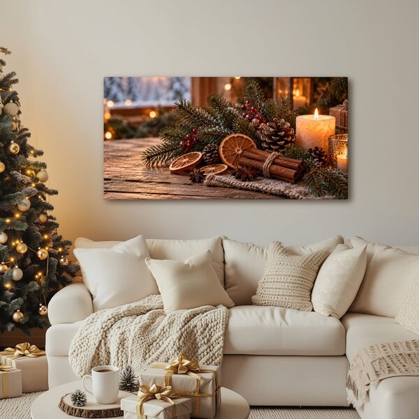 Quadro su tela – Accogliente decorazione dell’Avvento con pigne