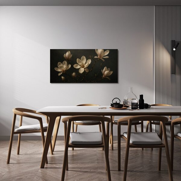 Quadro su tela – Fiori di magnolia color crema nella notte