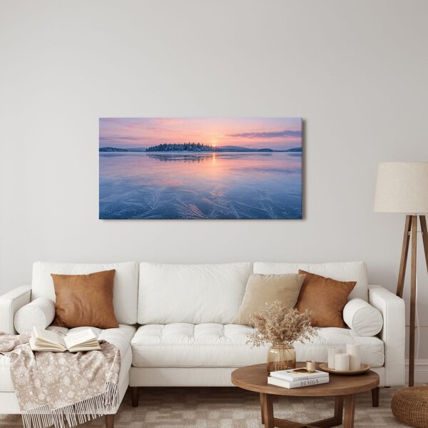 Quadro su tela – Superficie ghiacciata al crepuscolo rosa
