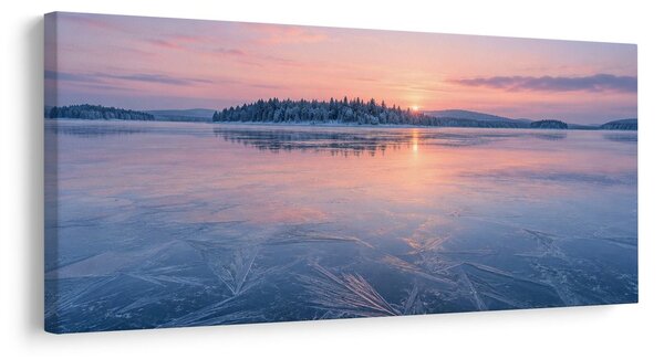 Quadro su tela – Superficie ghiacciata al crepuscolo rosa
