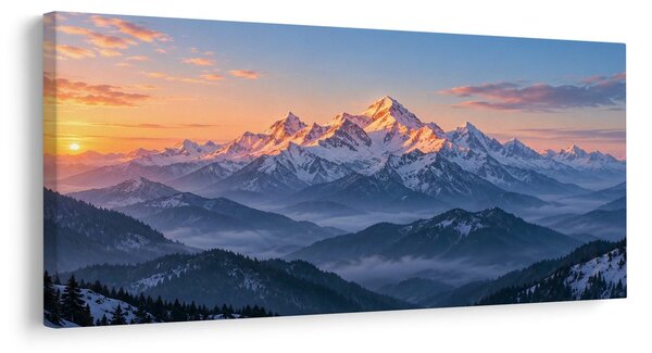Quadro su tela – Vette innevate nella foschia mattutina