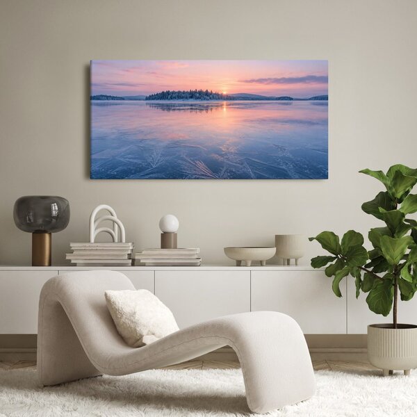 Quadro su tela – Superficie ghiacciata al crepuscolo rosa