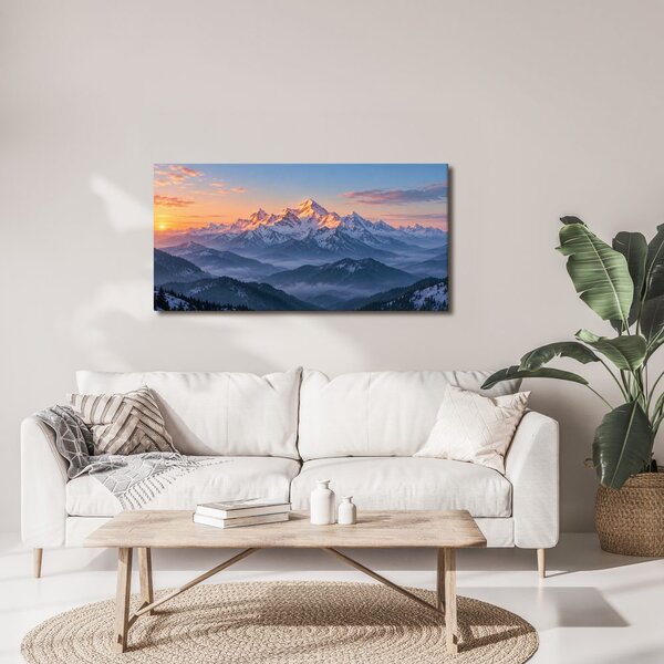 Quadro su tela – Vette innevate nella foschia mattutina