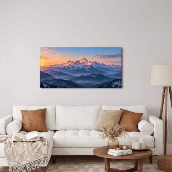 Quadro su tela – Vette innevate nella foschia mattutina