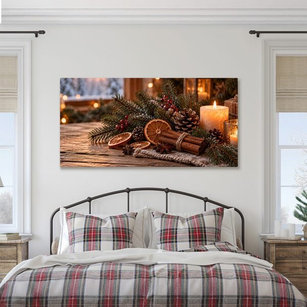 Quadro su tela – Accogliente decorazione dell’Avvento con pigne