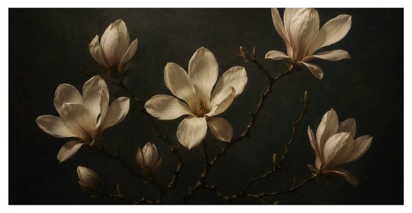 Quadro su tela – Fiori di magnolia color crema nella notte