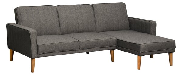 Divano Letto Angolare 216x139x80 cm con Penisola in Legno e Tessuto Grigio