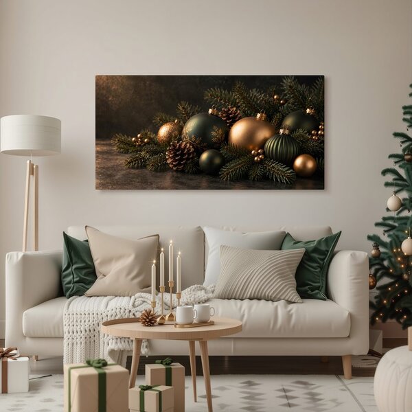 Quadro su tela – Addobbi festivi sui rami di conifera