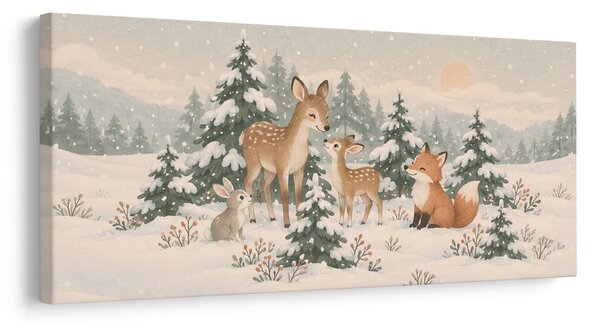 Quadro su tela – Capriolo con volpe nella neve