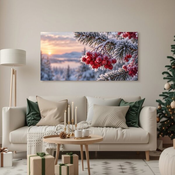 Quadro su tela – Bacche rosse brinate all’alba