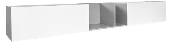 Mobiletto Porta TV Sospeso Extra-Large con 2 Ante e 2 Ripiani Aperti, Sistema Push-to-Open, Supporta TV fino a 90 Pollici, 220x35x30 cm, Bianco