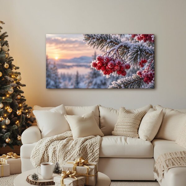 Quadro su tela – Bacche rosse brinate all’alba