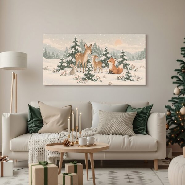 Quadro su tela – Capriolo con volpe nella neve